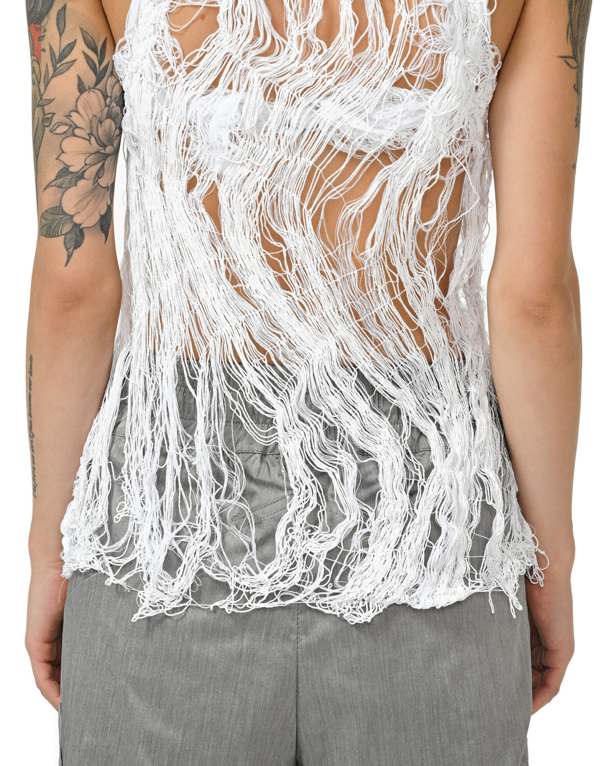 MINOAR - Filamentous White Tank Top, Women's white cotton top with Fiber-Bond texture - 5