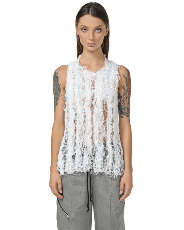 MINOAR - Filamentous White Tank Top, Women's white cotton top with Fiber-Bond texture - 1