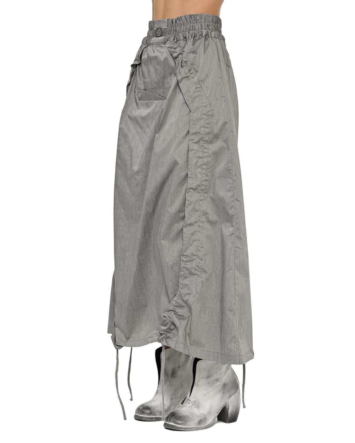 MINOAR - Inox Adjustable Stellar Skirt, Women's grey cotton skirt with diagonal welt pockets - 4