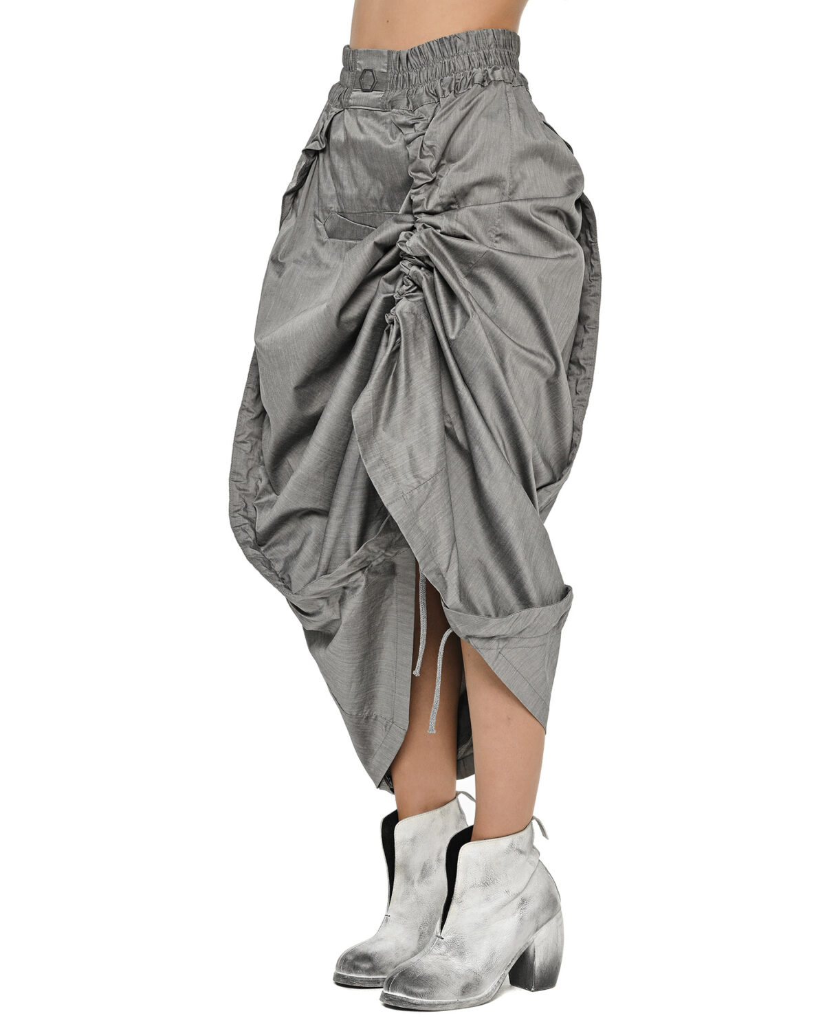 MINOAR - Inox Adjustable Stellar Skirt, Women's grey cotton skirt with diagonal welt pockets - 6