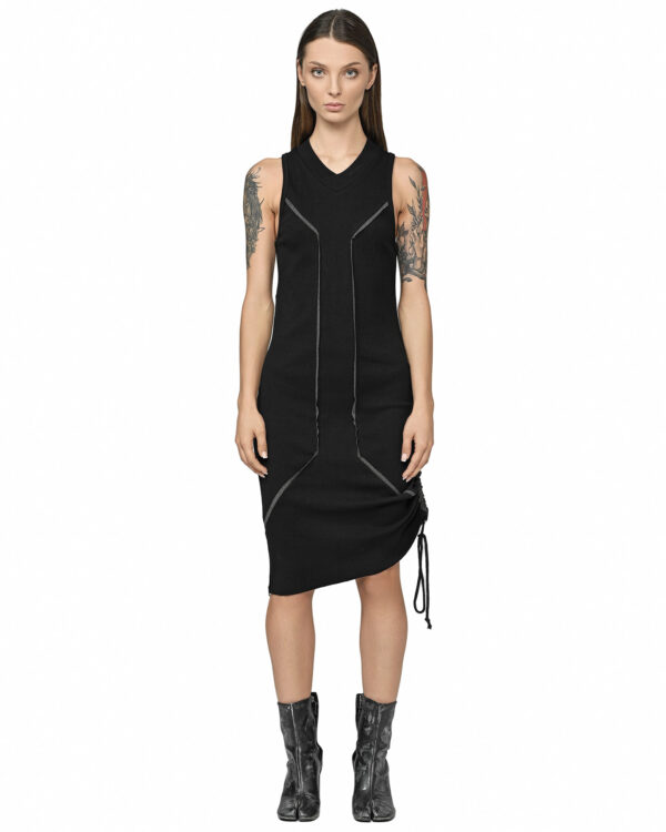 MINOAR - Cluster Adjustable Long Tank Top, Women's black cotton top with external seam detail - 1