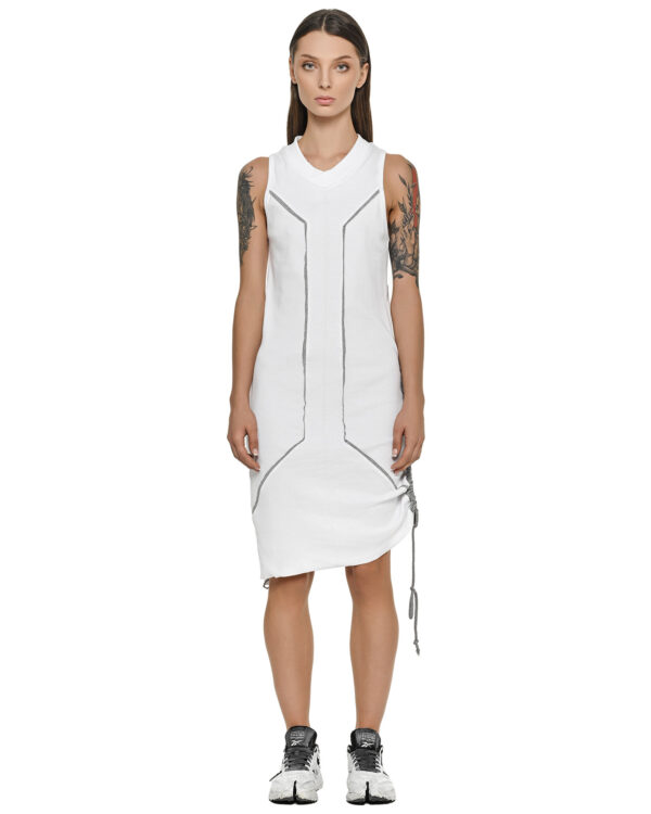 MINOAR - Cluster Adjustable Long Tank Top, Women's white cotton top with external seam detail - 1