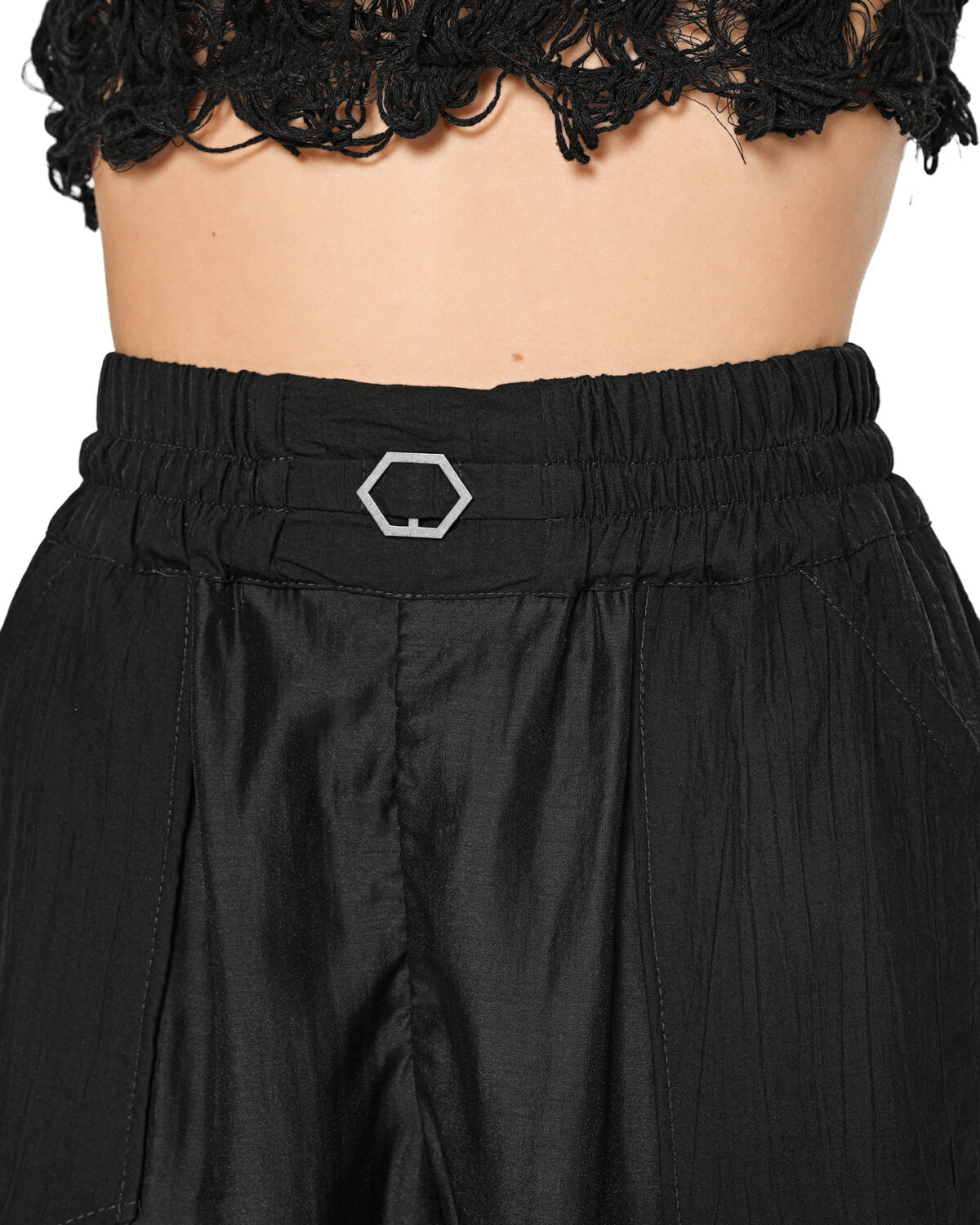 MINOAR - Radiant Layered Trousers, Women's black viscose trousers with diagonal welt pockets - 6