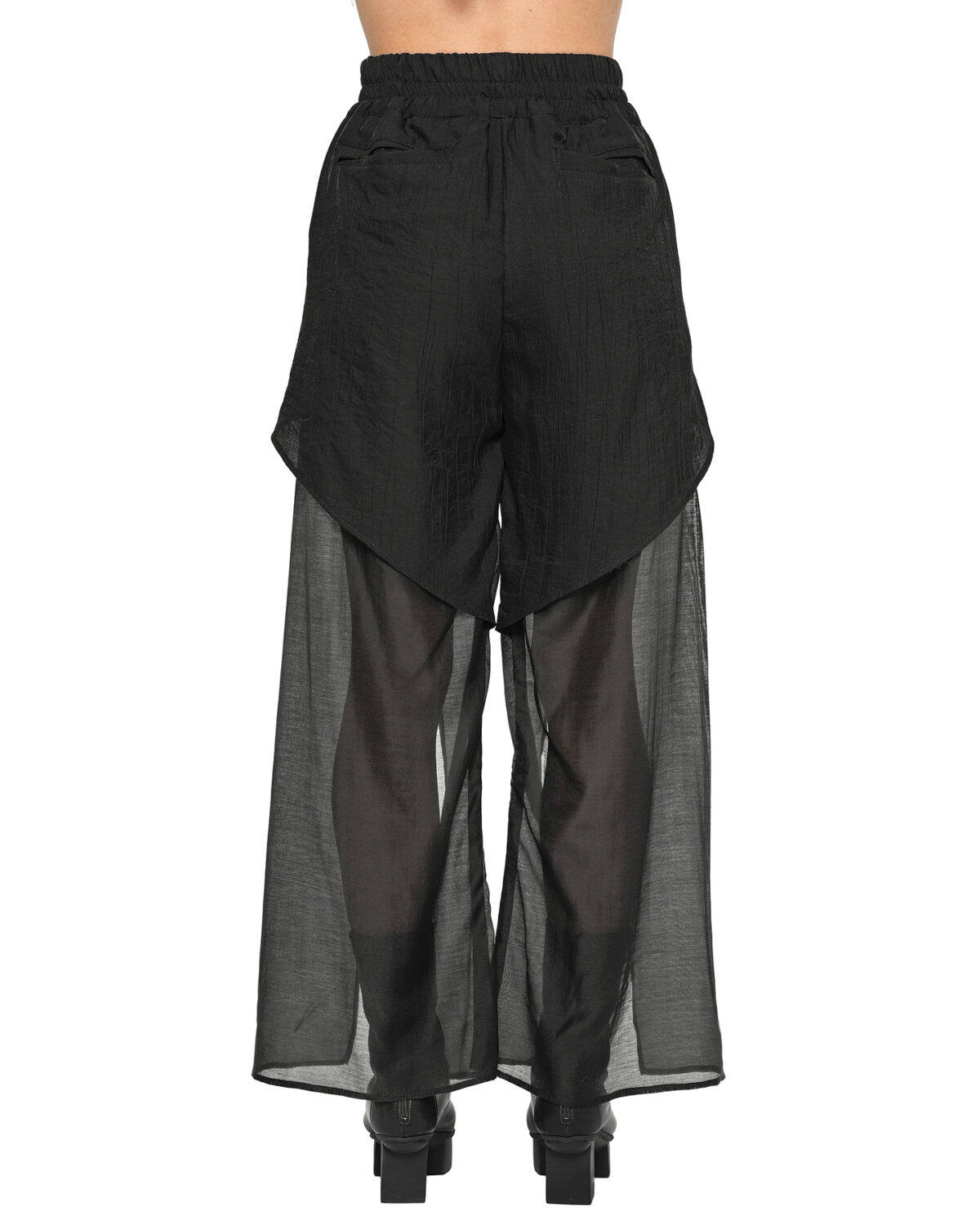 MINOAR - Radiant Layered Trousers, Women's black viscose trousers with diagonal welt pockets - 4
