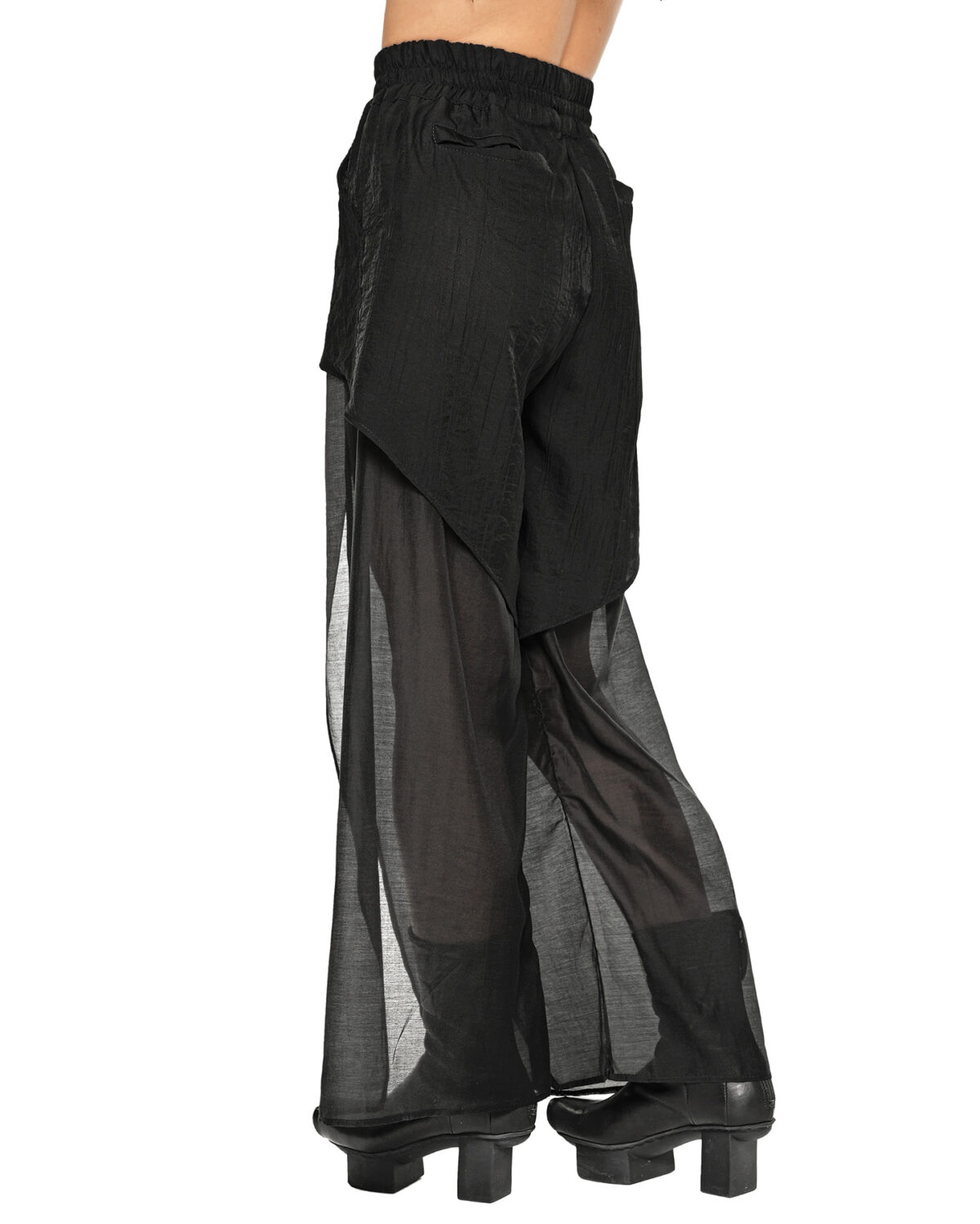 MINOAR - Radiant Layered Trousers, Women's black viscose trousers with diagonal welt pockets - 5