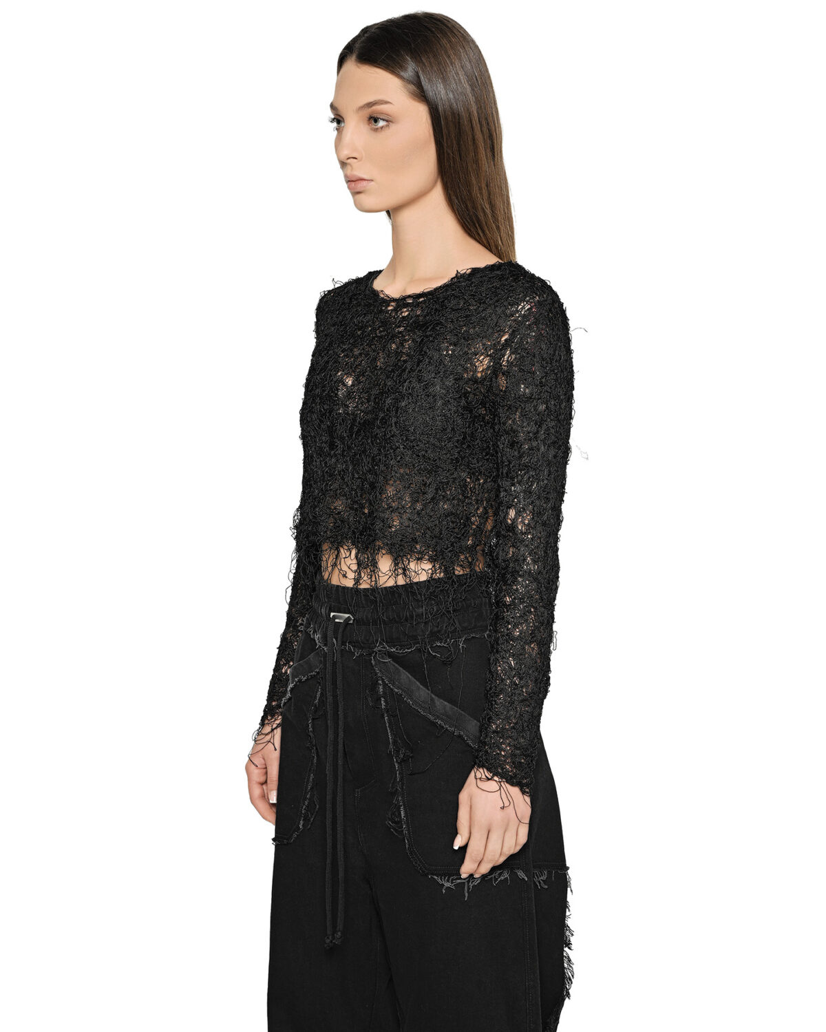 MINOAR - Fiber Web Bonded Long-sleeve Top, Women's black viscose top with Fiber-Bond texture - 3
