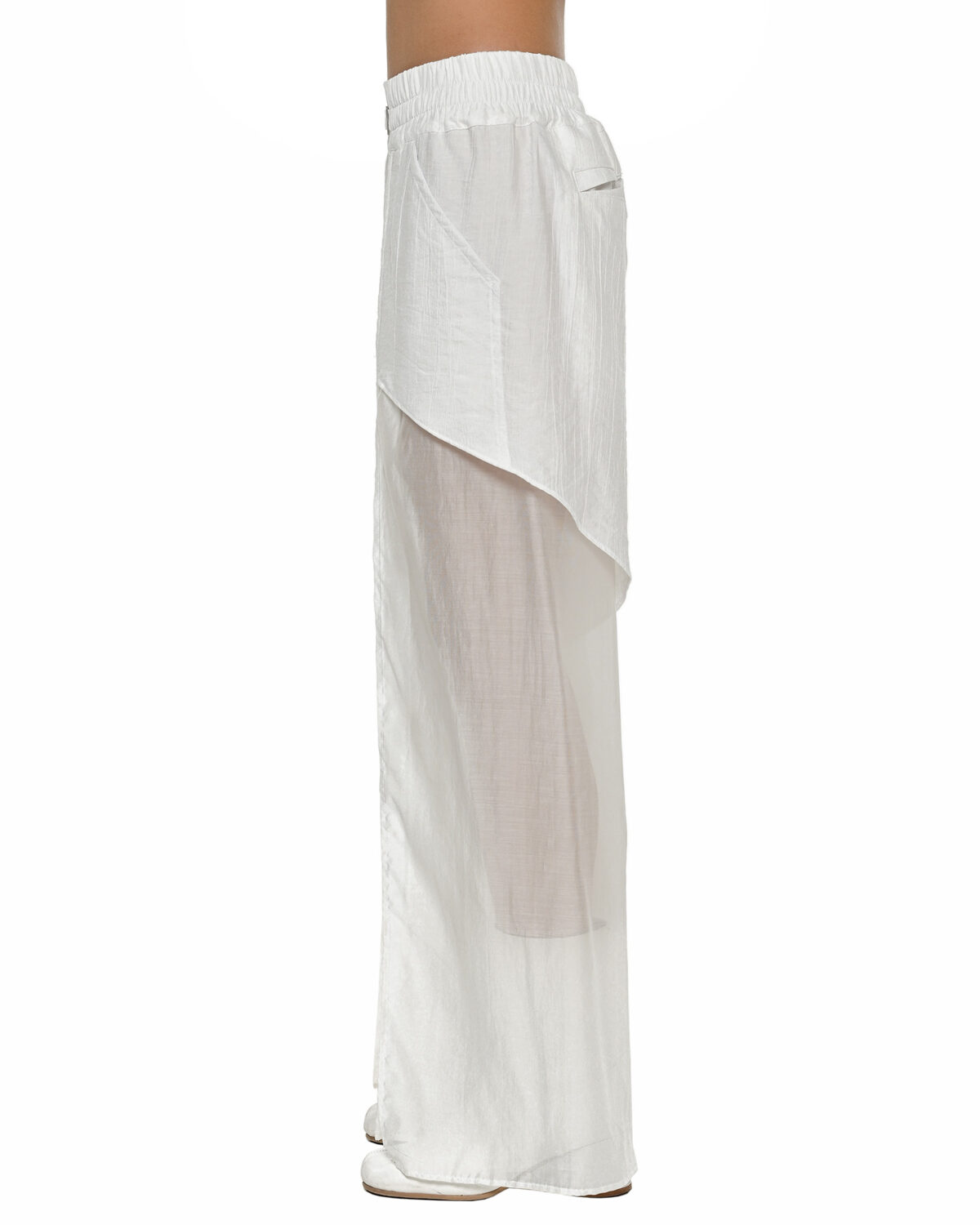 MINOAR - Radiant Layered Bone Trousers, Women's white viscose trousers with diagonal welt pockets - 4