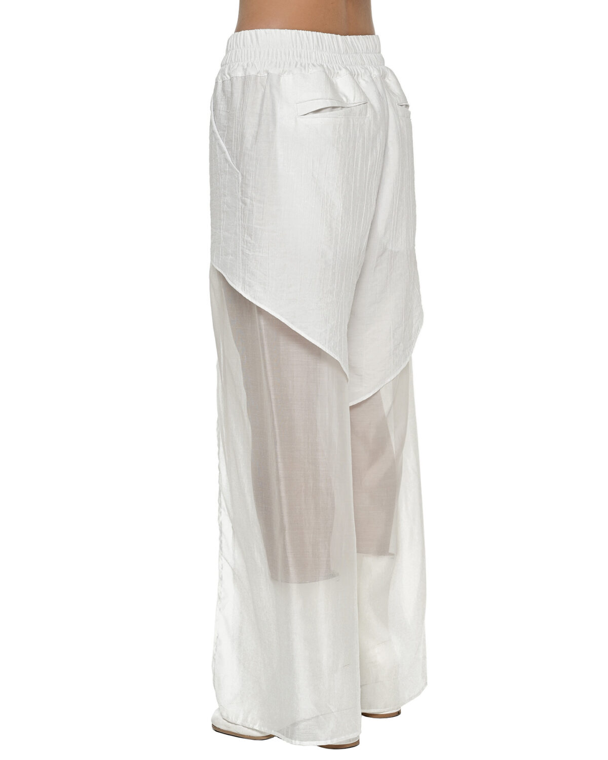 MINOAR - Radiant Layered Bone Trousers, Women's white viscose trousers with diagonal welt pockets - 5