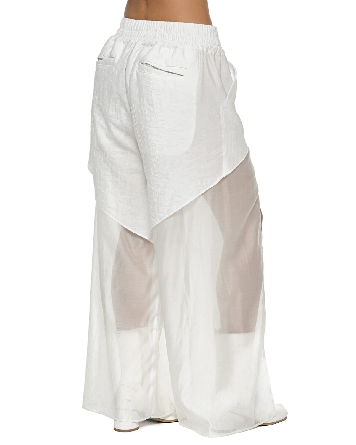 MINOAR - Radiant Layered Bone Trousers, Women's white viscose trousers with diagonal welt pockets - 6