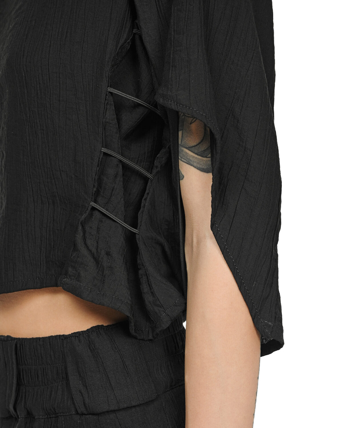 MINOAR - Array Wrinkled Straps Top, Women's black viscose top with layered construction - 6