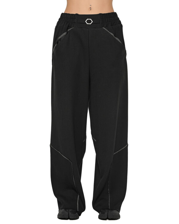 MINOAR - Cluster Panel Flare Pants, Women's black cotton pants with multi-panel construction - 1