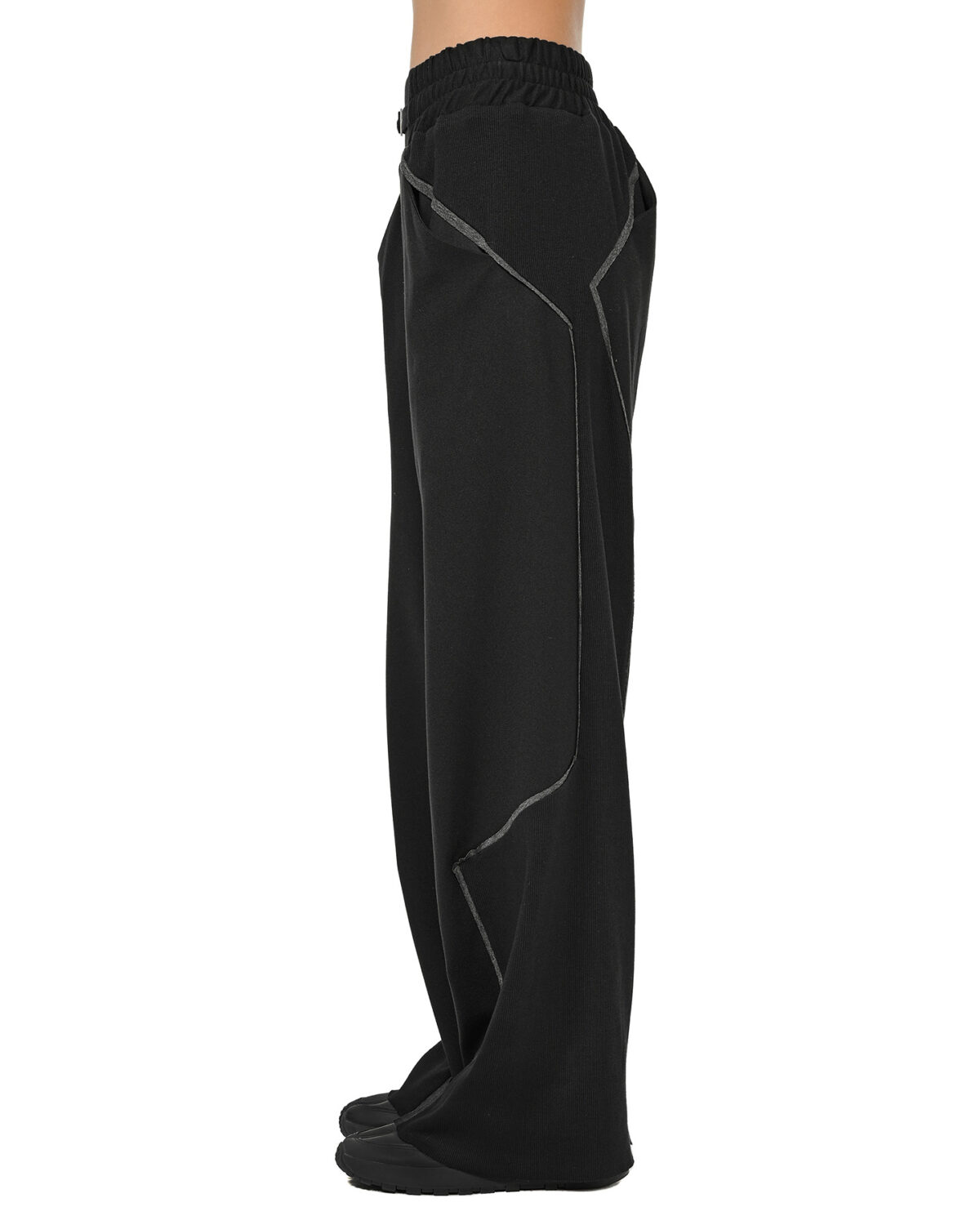 MINOAR - Cluster Panel Flare Pants, Women's black cotton pants with multi-panel construction - 4