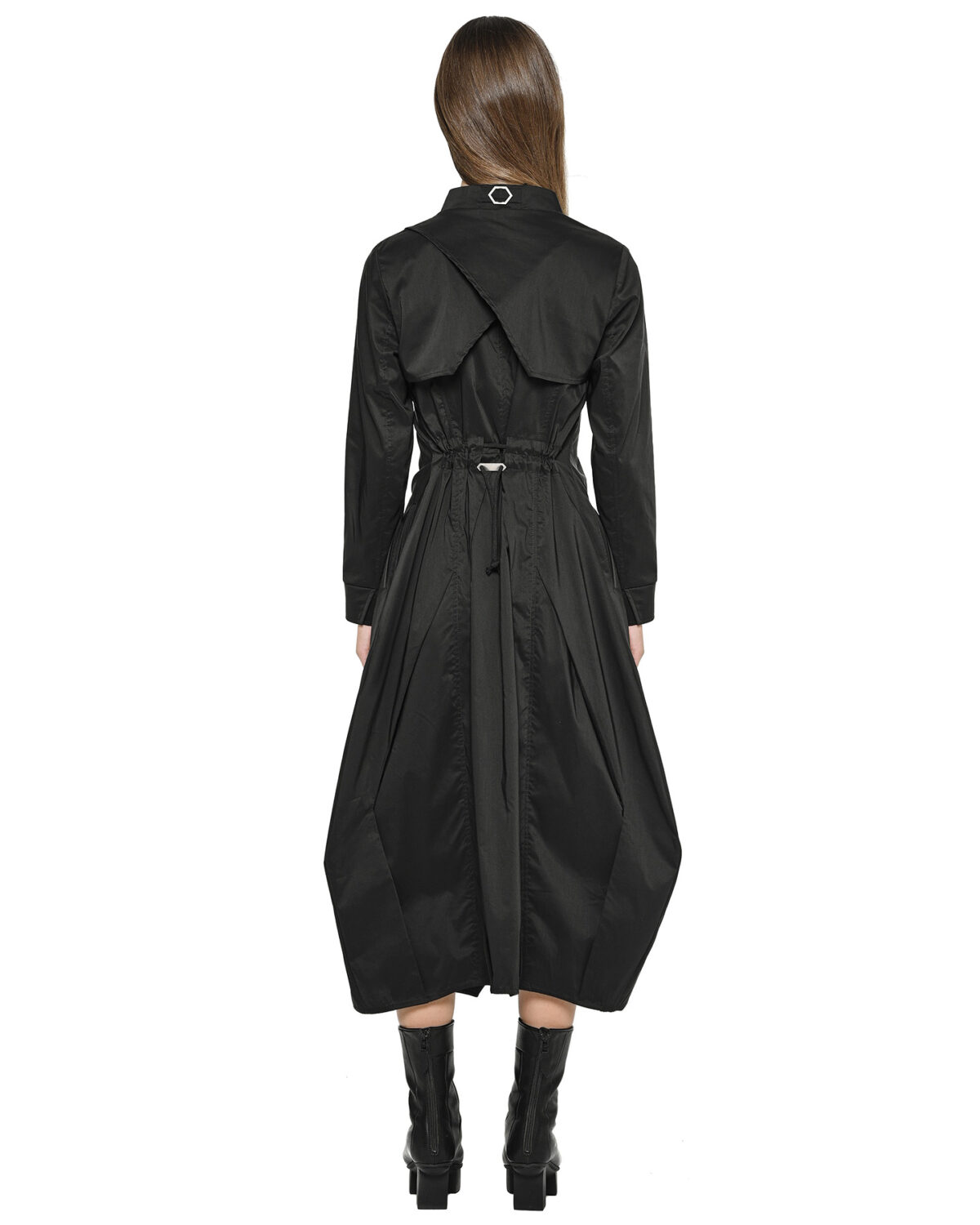MINOAR - Gravity Shirt Dress, Women's black cotton dress with multi-segment construction - 3