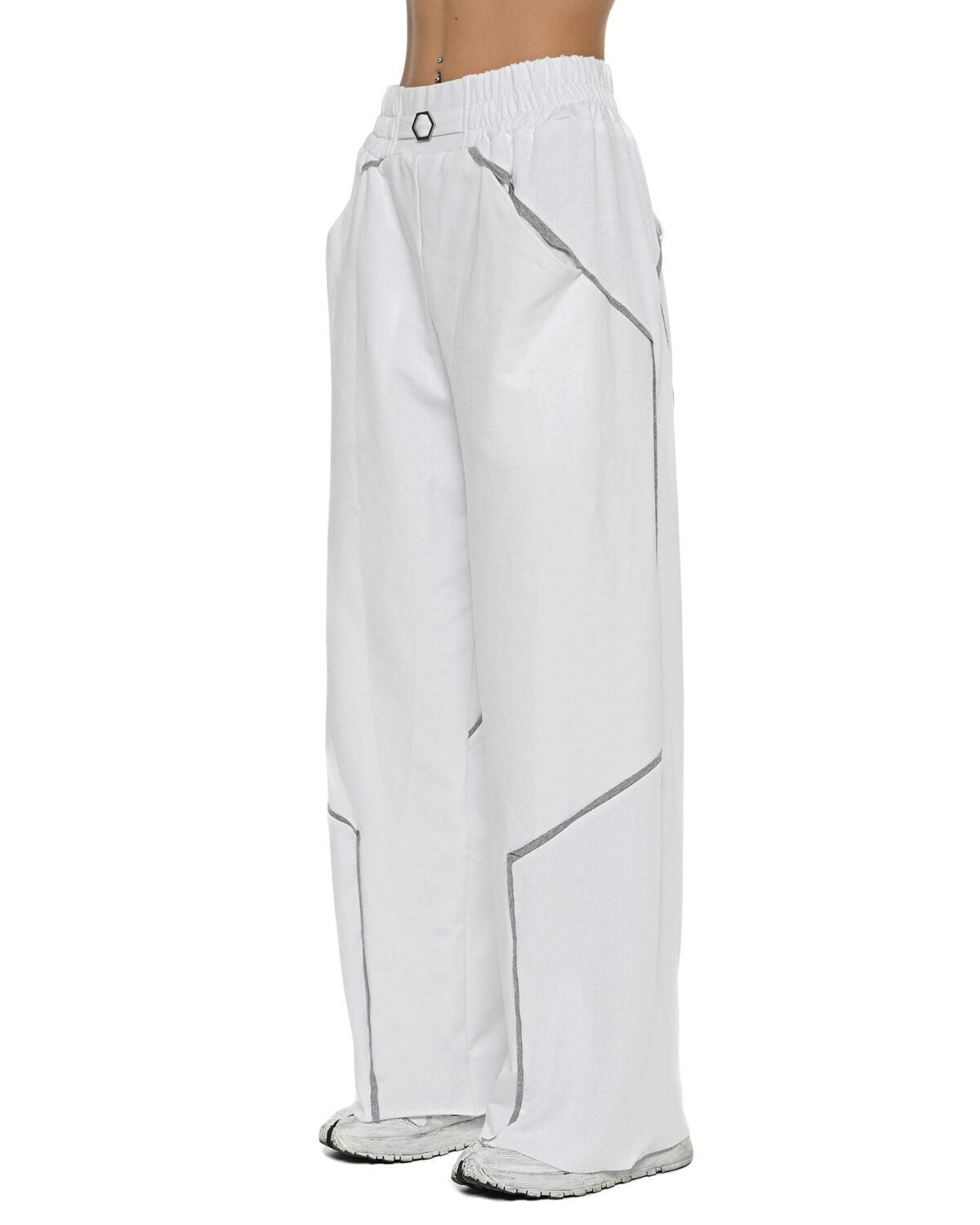 MINOAR - Cluster White Flare Pants, Women's white cotton pants with multi-panel construction - 3
