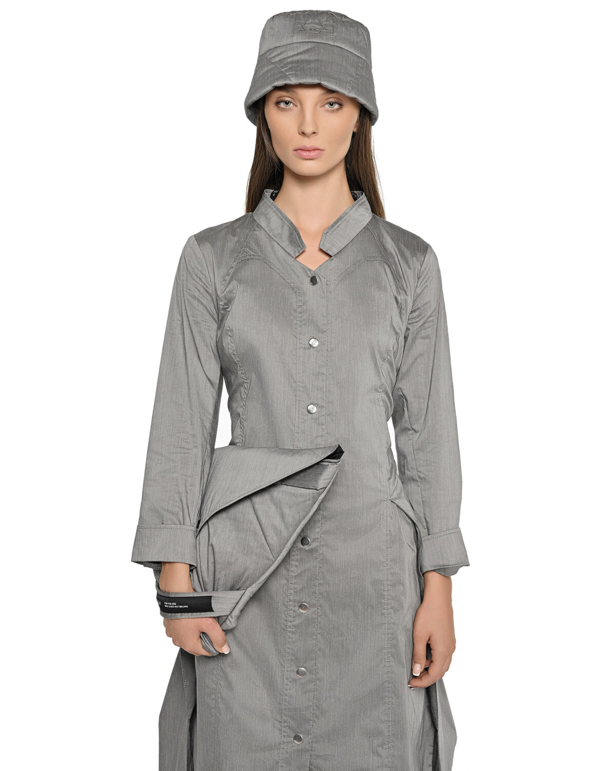 MINOAR - Gravity Inox Shirt Dress, Women's grey cotton dress with multi-segment construction - 8