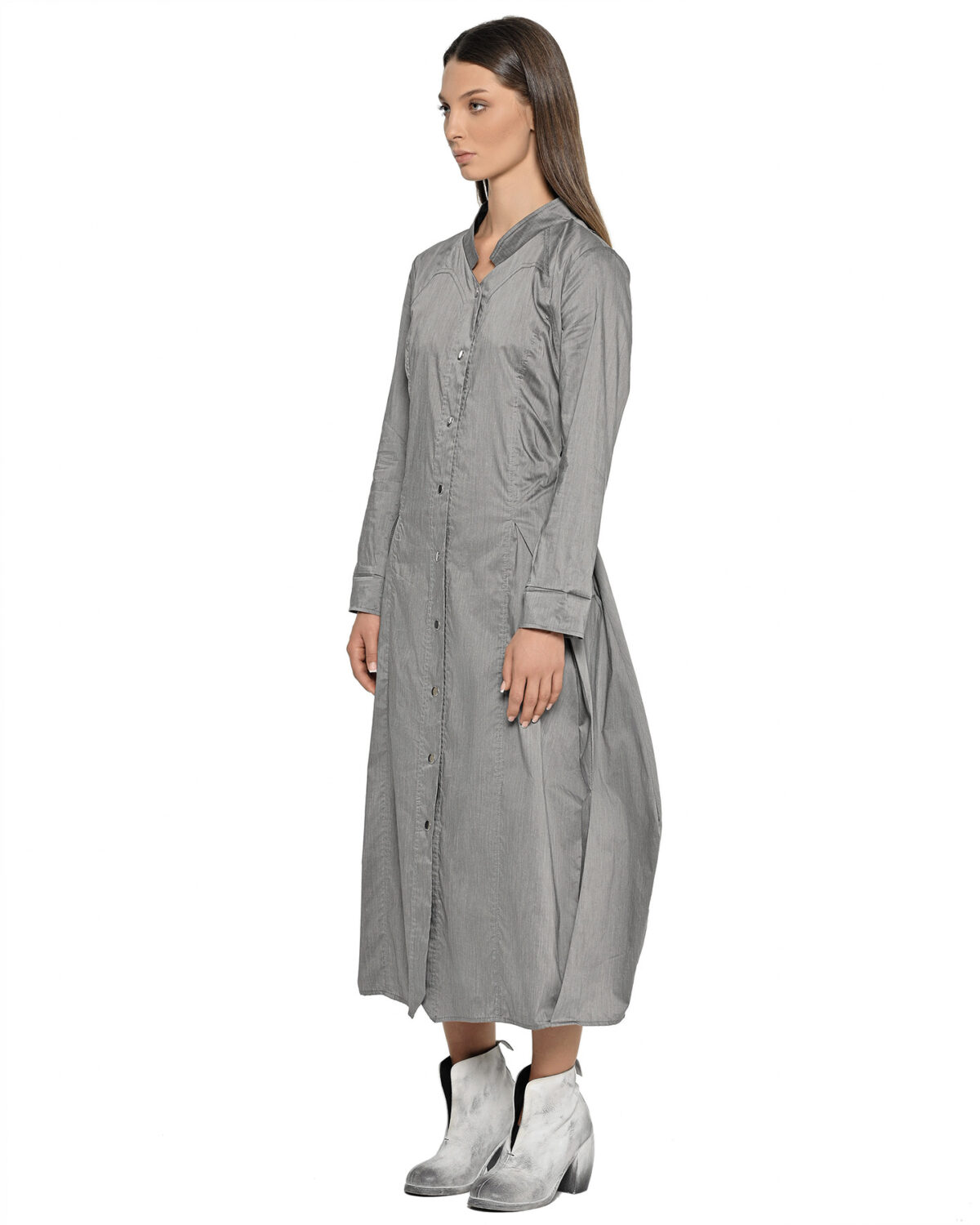 MINOAR - Gravity Inox Shirt Dress, Women's grey cotton dress with multi-segment construction - 3