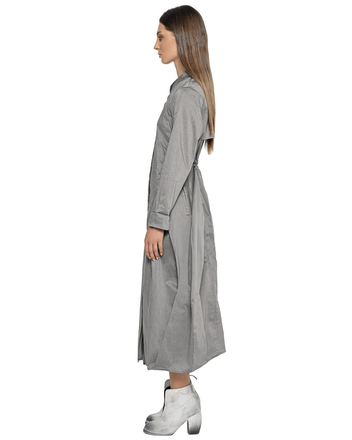 MINOAR - Gravity Inox Shirt Dress, Women's grey cotton dress with multi-segment construction - 4