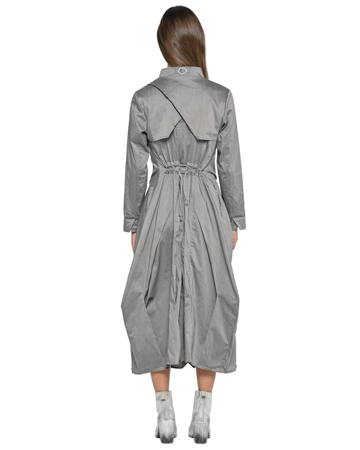 MINOAR - Gravity Inox Shirt Dress, Women's grey cotton dress with multi-segment construction - 5