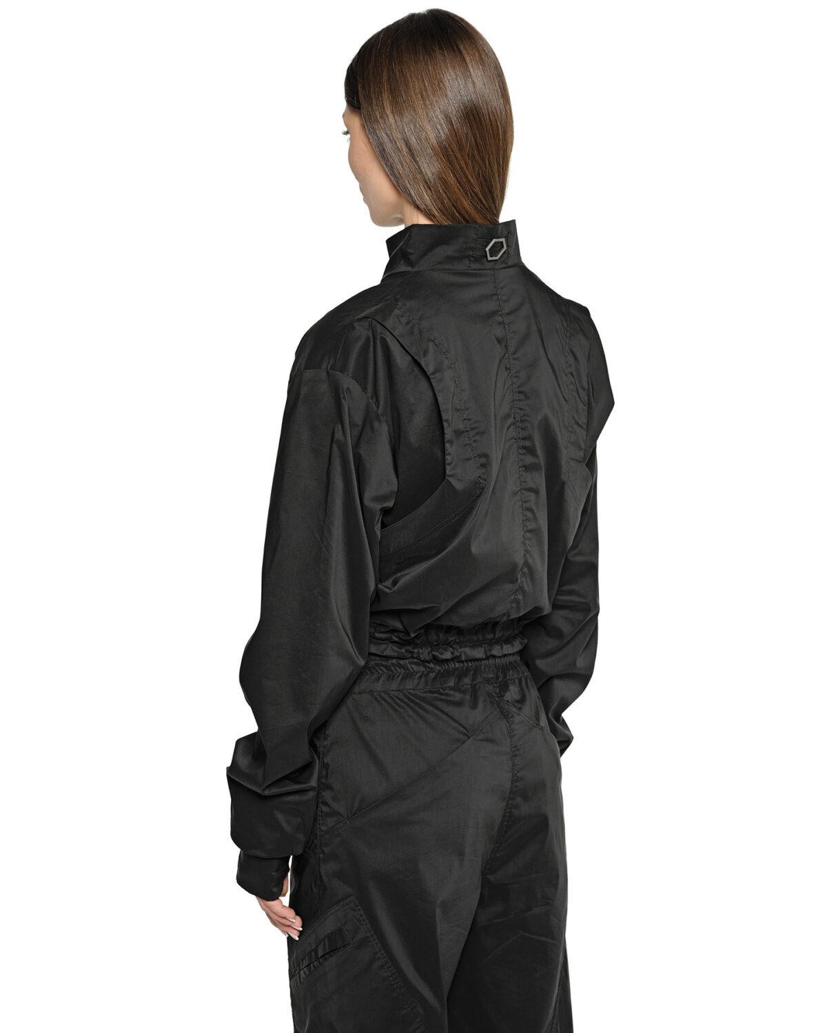 MINOAR - Stellar Tech Crop Jacket, Women's black cotton jacket with thumb openings - 4