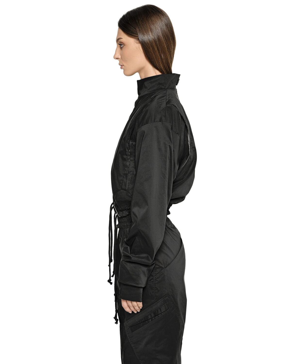 MINOAR - Stellar Tech Crop Jacket, Women's black cotton jacket with thumb openings - 6