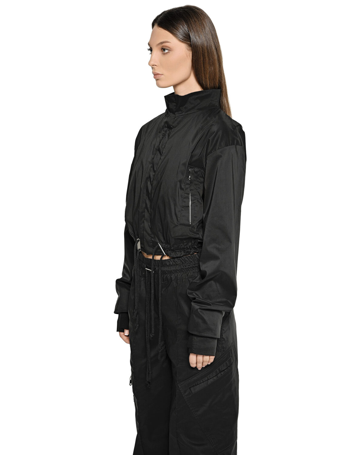 MINOAR - Stellar Tech Crop Jacket, Women's black cotton jacket with thumb openings - 5