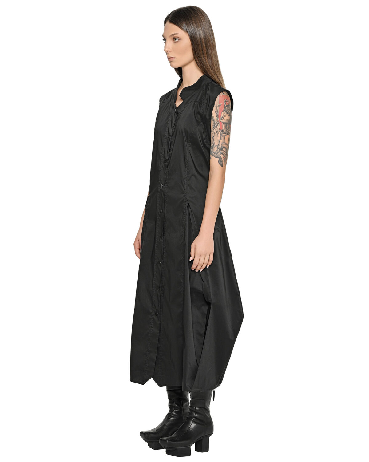 MINOAR - Gravity Sleeveless Shirt Dress, Women's black cotton dress with multi-segment construction - 3