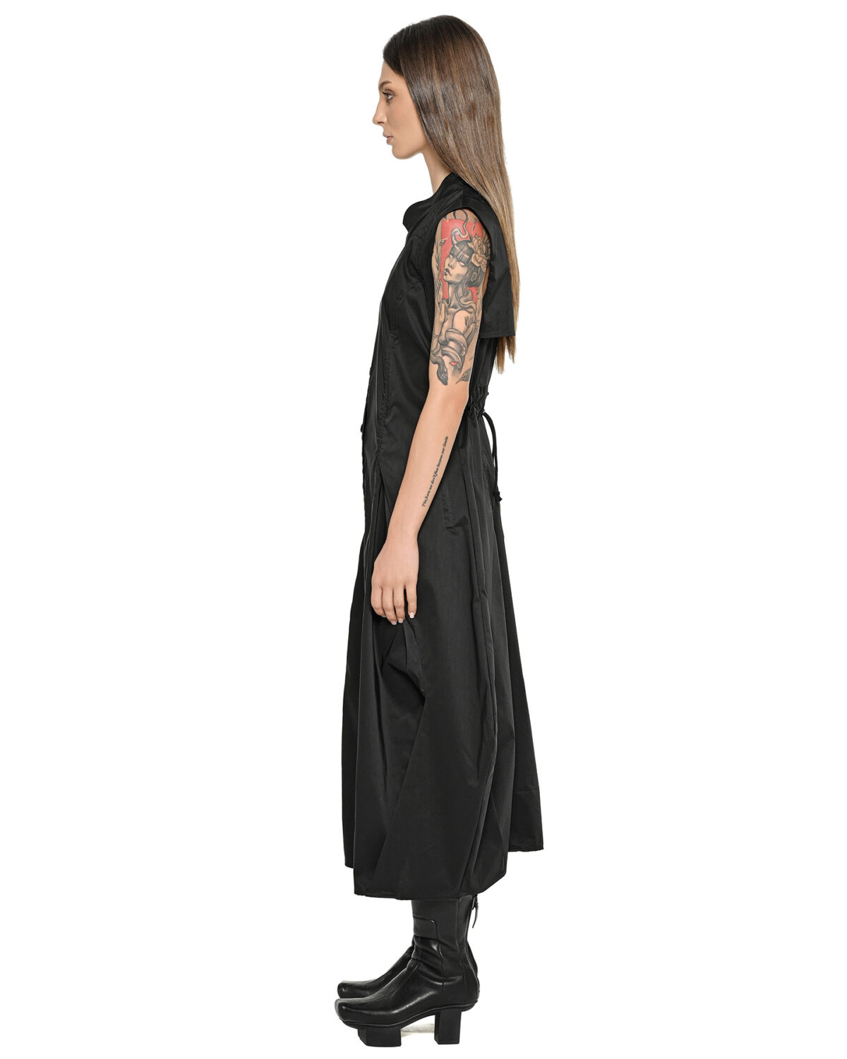 MINOAR - Gravity Sleeveless Shirt Dress, Women's black cotton dress with multi-segment construction - 5