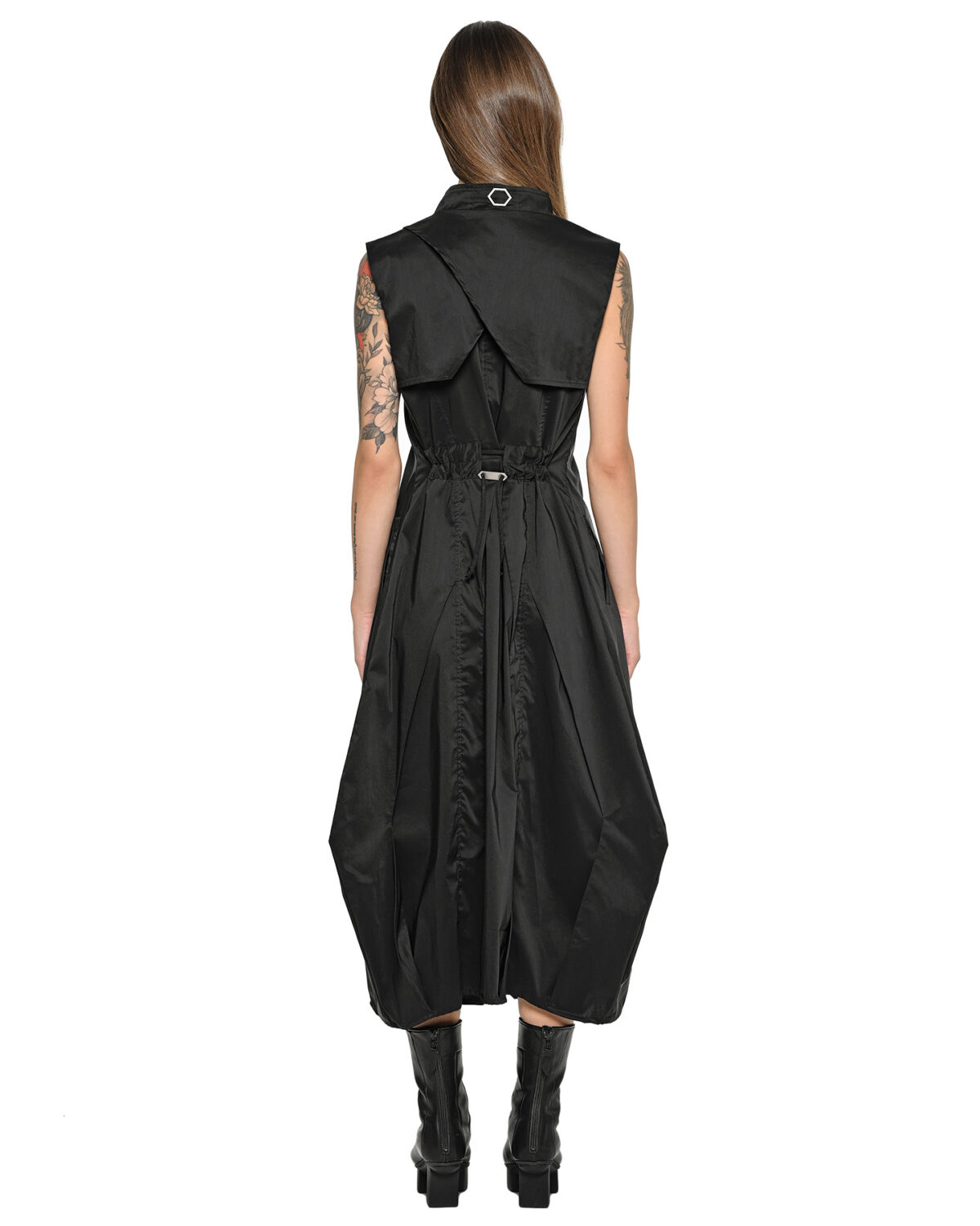 MINOAR - Gravity Sleeveless Shirt Dress, Women's black cotton dress with multi-segment construction - 6