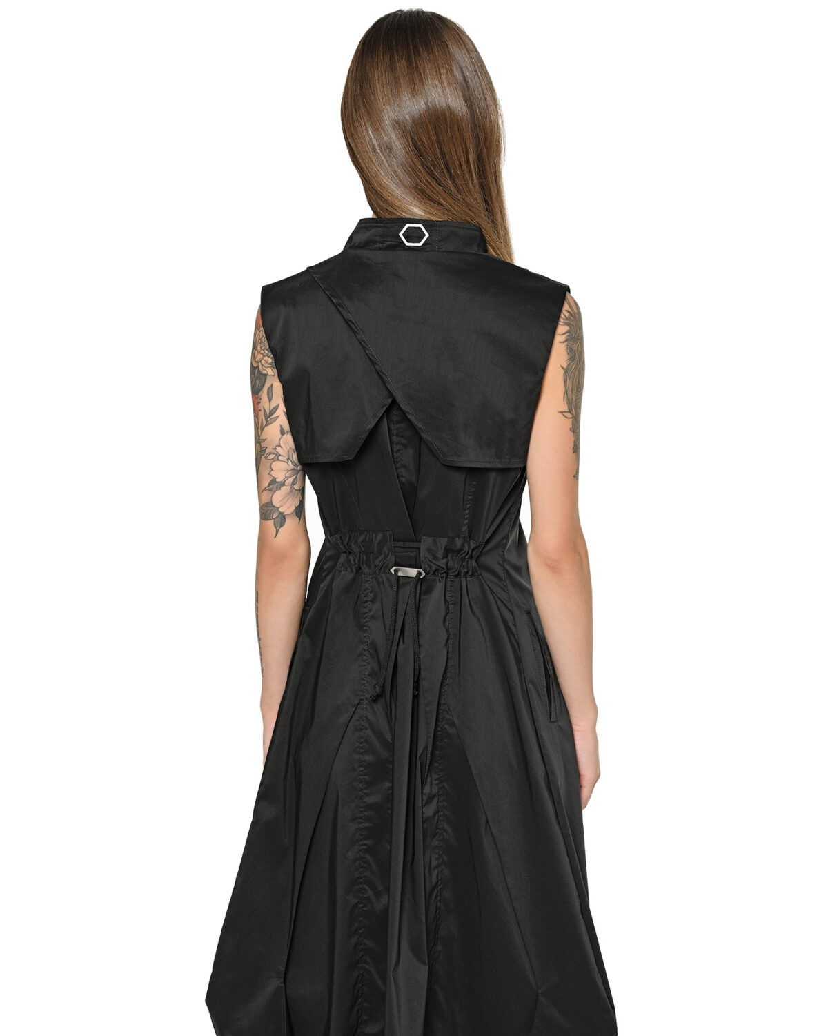 MINOAR - Gravity Sleeveless Shirt Dress, Women's black cotton dress with multi-segment construction - 7