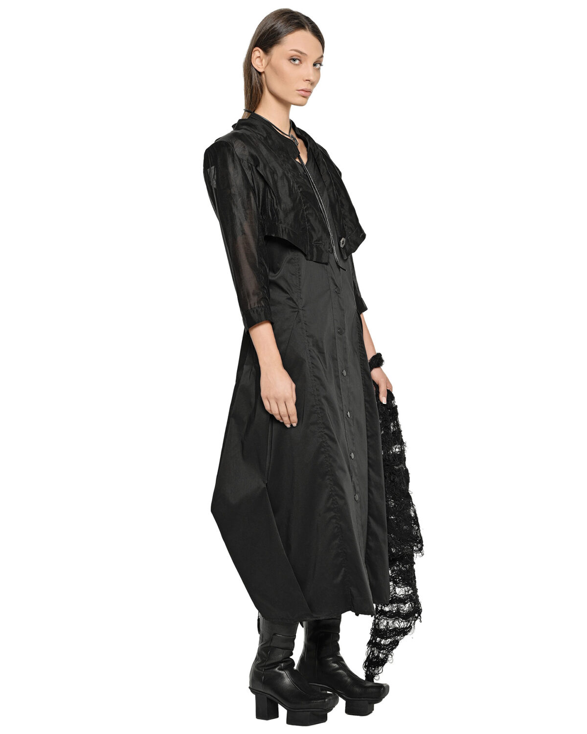 MINOAR - Filamentous Bandana Dark Scarf, Unisex black cotton scarf with Fiber-Bond texture - 5