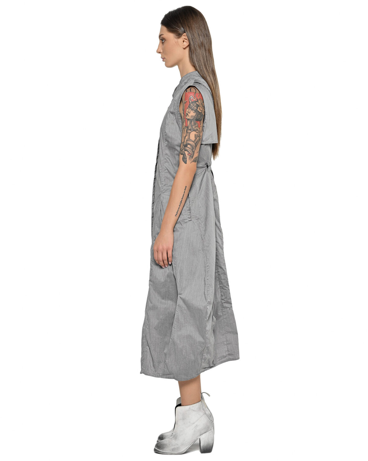 MINOAR - Gravity Inox Sleeveless Shirt Dress, Women's grey cotton dress with multi-segment construction - 5