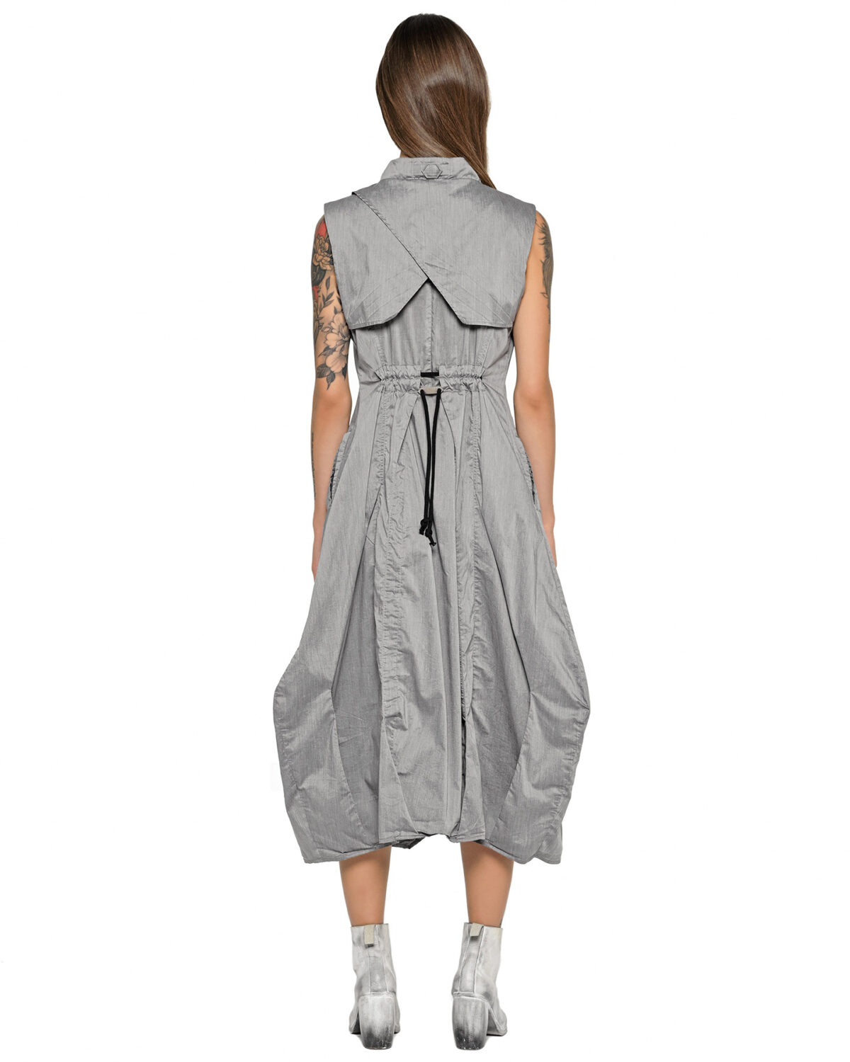 MINOAR - Gravity Inox Sleeveless Shirt Dress, Women's grey cotton dress with multi-segment construction - 3