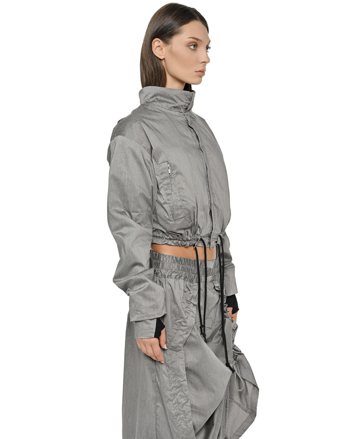 MINOAR - Stellar Tech Crop Jacket, Women's grey cotton jacket with thumb openings - 6