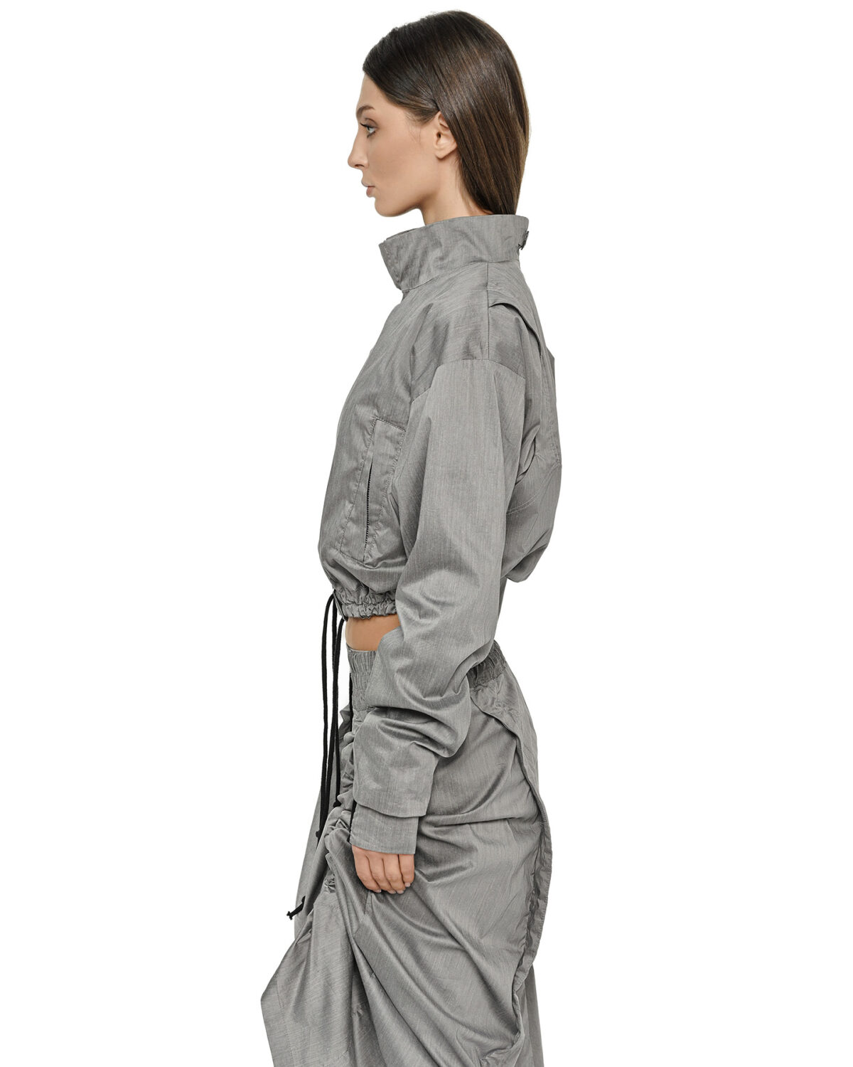 MINOAR - Stellar Tech Crop Jacket, Women's grey cotton jacket with thumb openings - 4