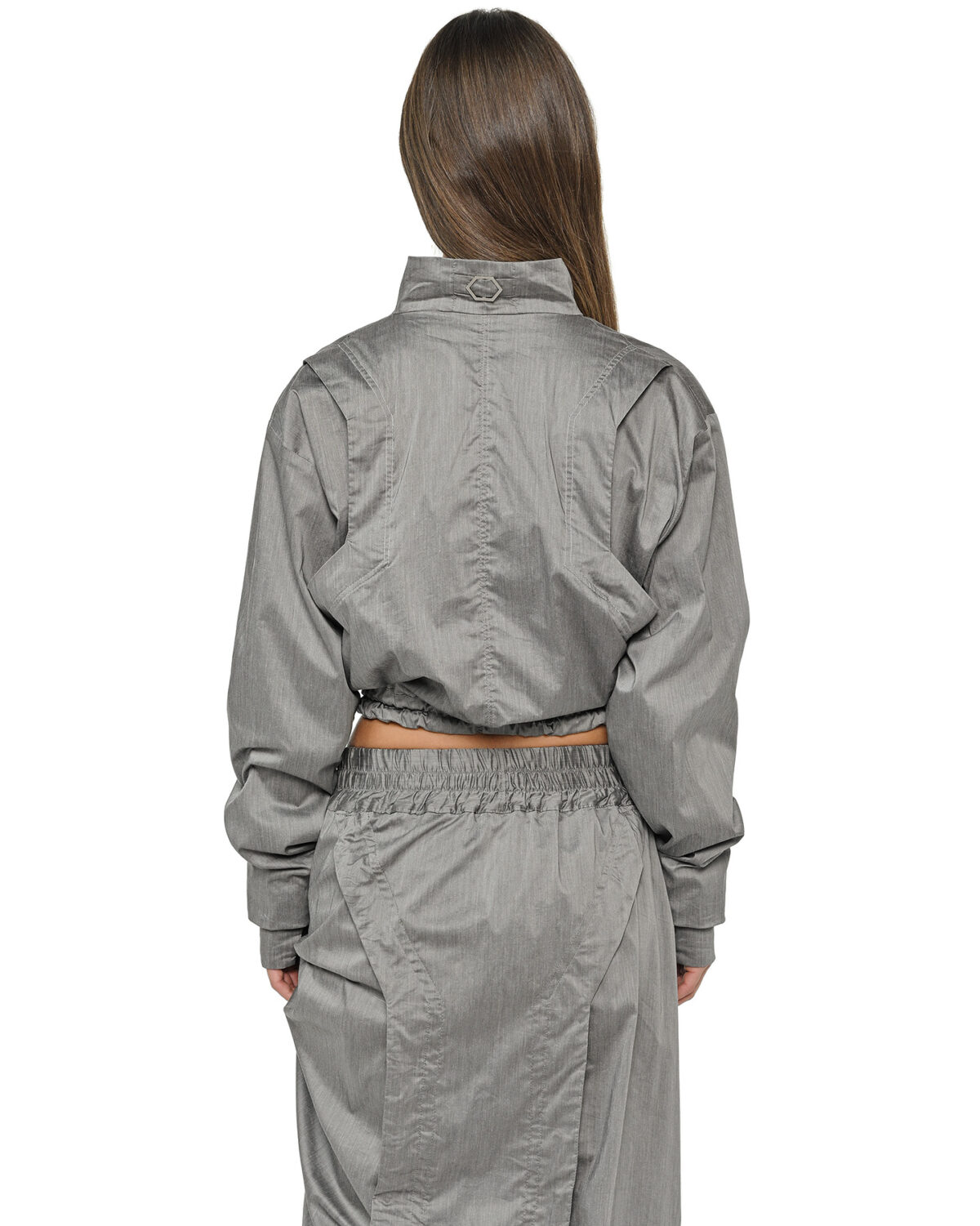 MINOAR - Stellar Tech Crop Jacket, Women's grey cotton jacket with thumb openings - 5
