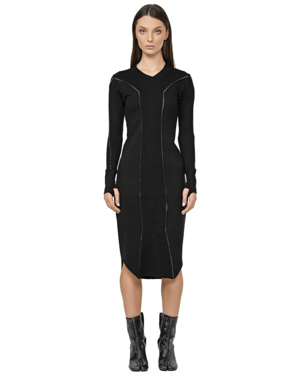 MINOAR - Cluster External Seam Dress, Women's black cotton dress with external seam detail - 1