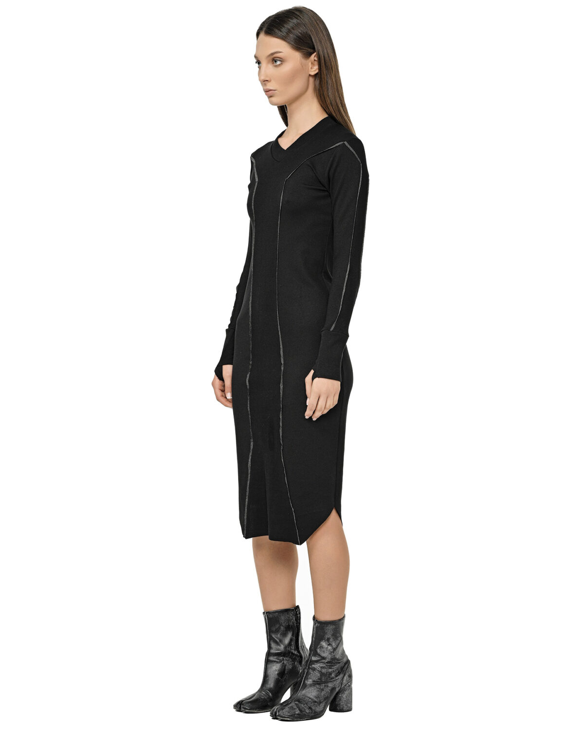 MINOAR - Cluster External Seam Dress, Women's black cotton dress with external seam detail - 3