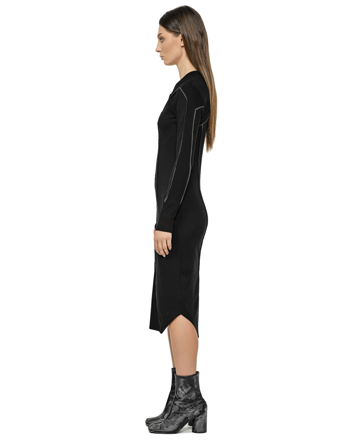 MINOAR - Cluster External Seam Dress, Women's black cotton dress with external seam detail - 4