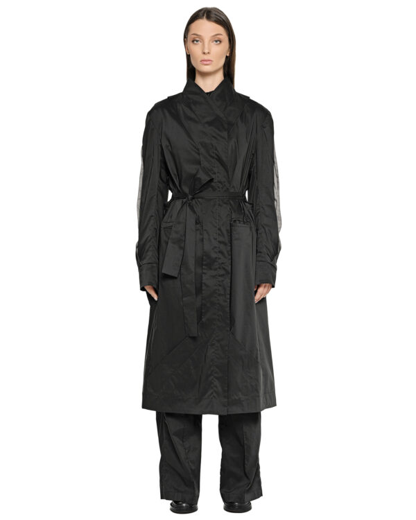 MINOAR - Gravity Deconstruct Trench Coat, Women's black cotton coat with multi-panel construction - 1
