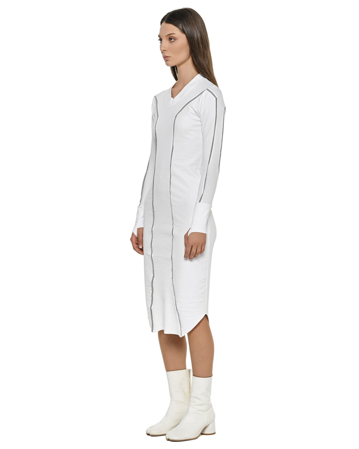 MINOAR - Cluster External Seam Dress, Women's white cotton dress with external seam detail - 3