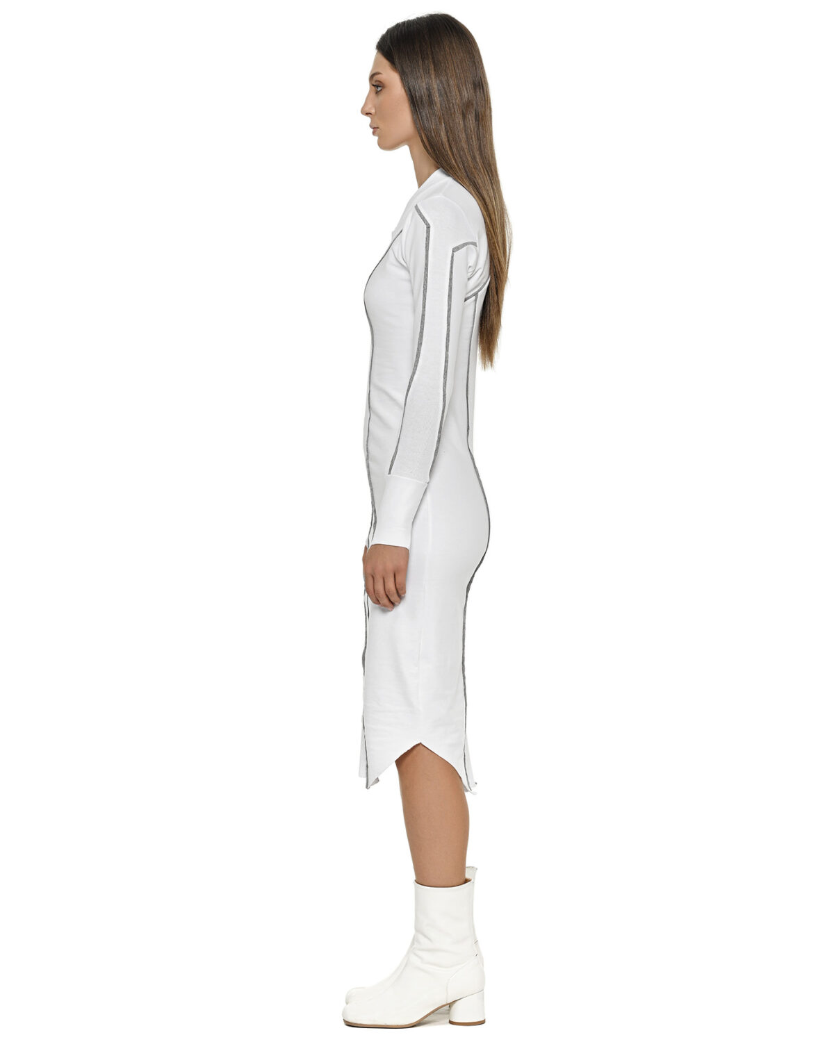 MINOAR - Cluster External Seam Dress, Women's white cotton dress with external seam detail - 4