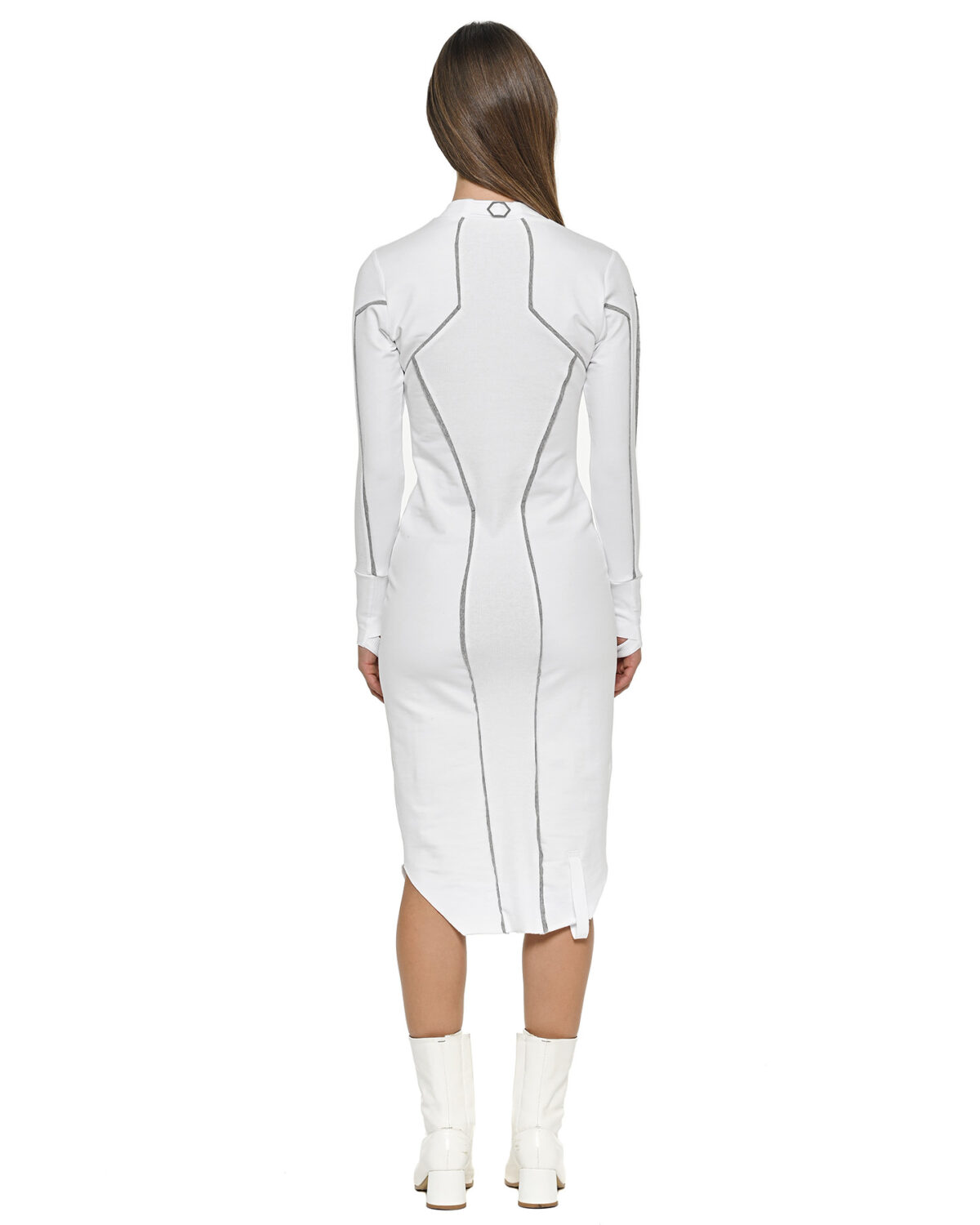 MINOAR - Cluster External Seam Dress, Women's white cotton dress with external seam detail - 2