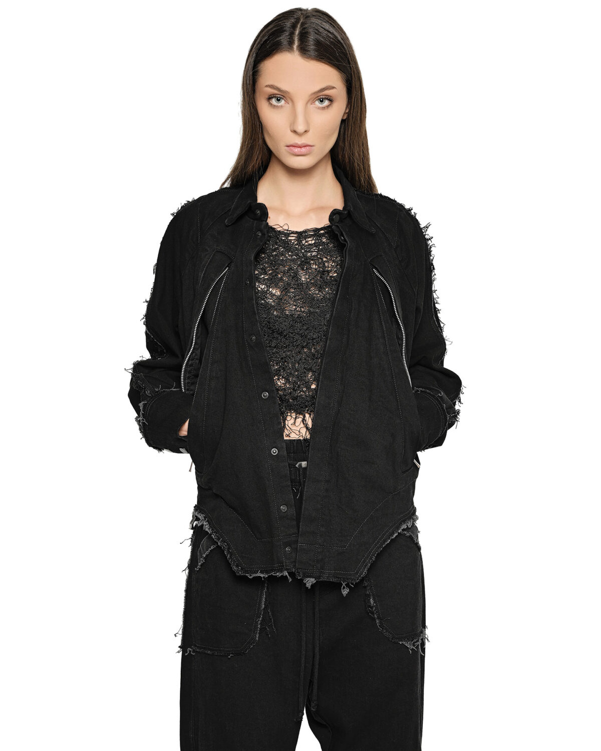 MINOAR - Fiber Web Bonded Long-sleeve Top, Women's black viscose top with Fiber-Bond texture - 5