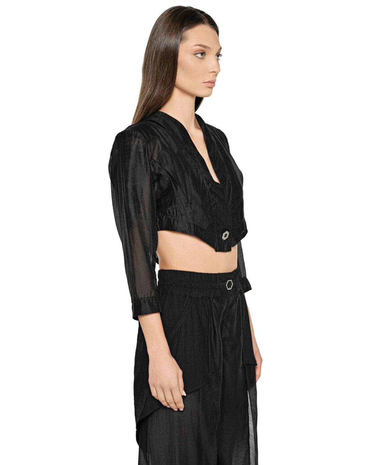 MINOAR - Radiant Semi-Sheer Blazer, Women's black lyocell blazer with geometric cut - 3