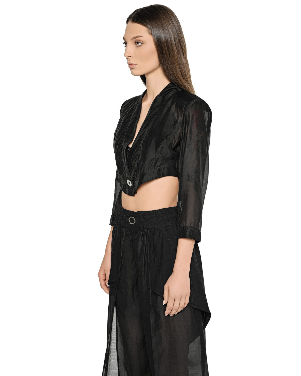 MINOAR - Radiant Semi-Sheer Blazer, Women's black lyocell blazer with geometric cut - 5