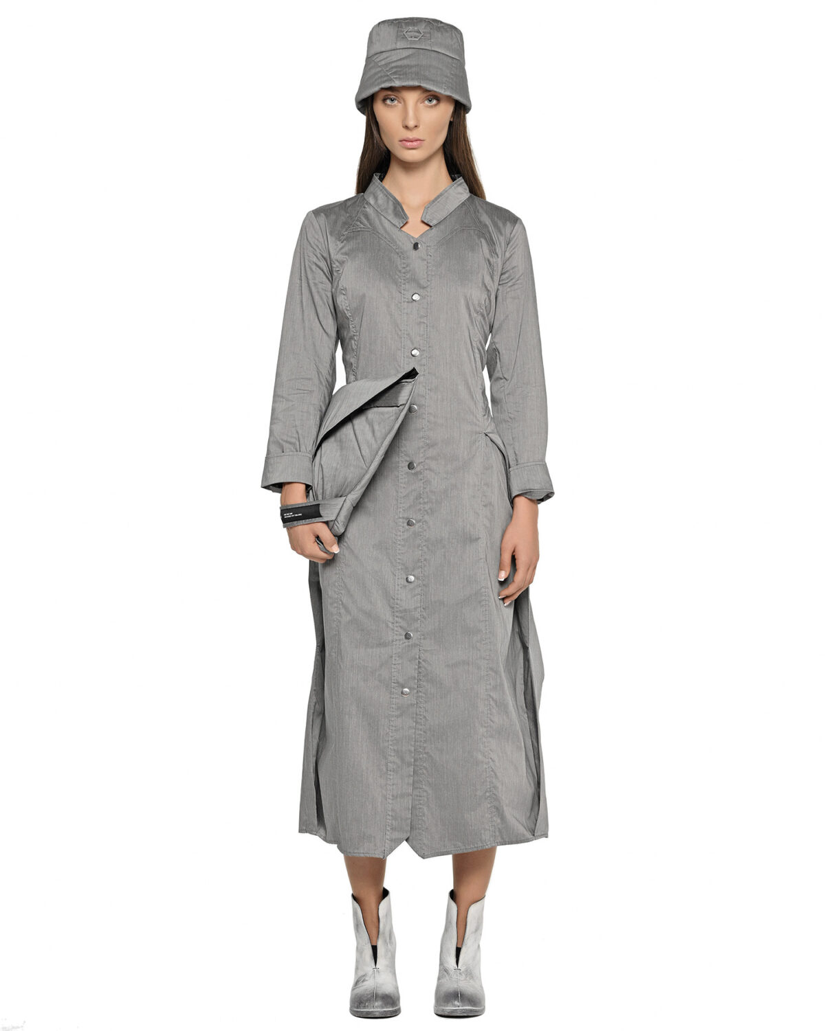 MINOAR - Inox Shoulder Clutch Bag, Unisex grey cotton bag with detachable belt strap - 12