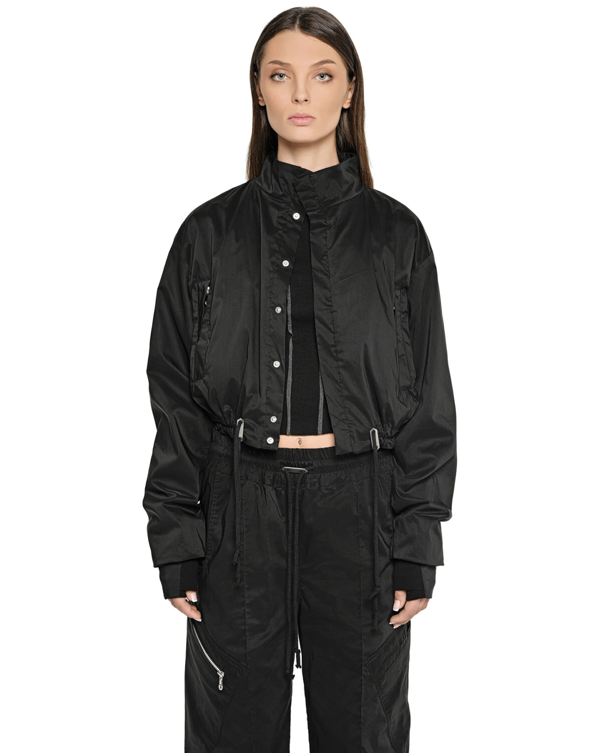 MINOAR - Stellar Tech Crop Jacket, Women's black cotton jacket with thumb openings - 3
