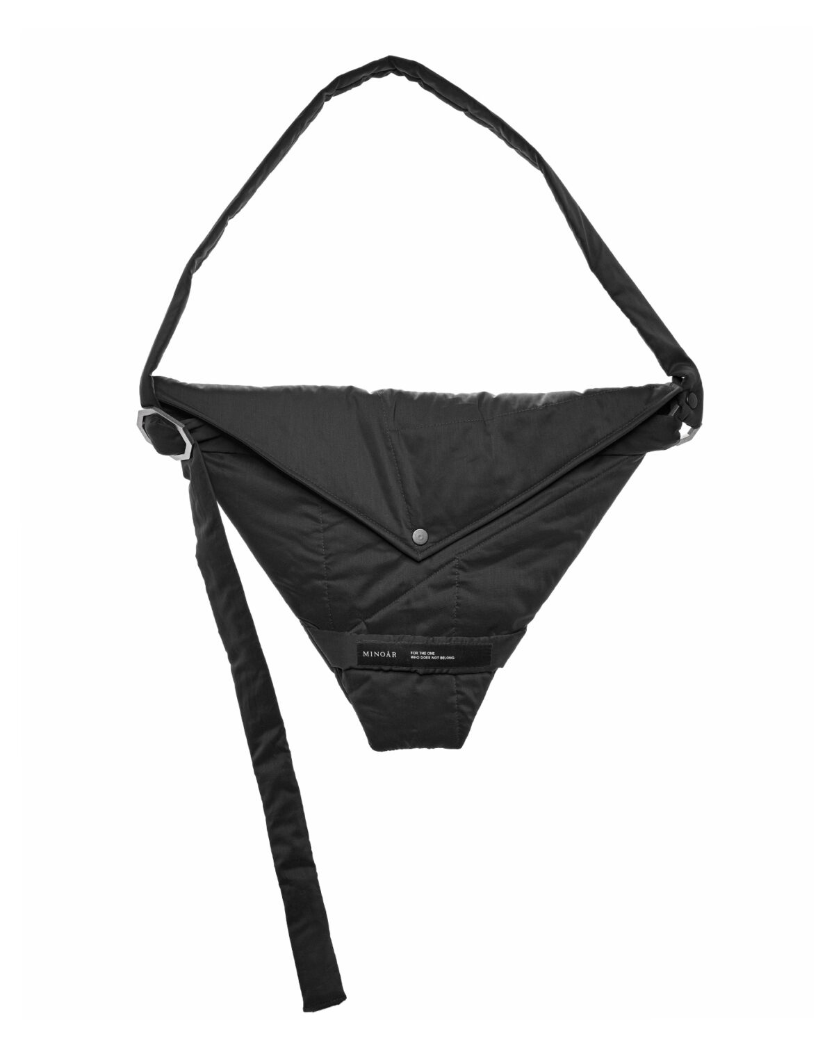 MINOAR - Gravity Shoulder Clutch Bag, Unisex black cotton bag with detachable belt strap - 5