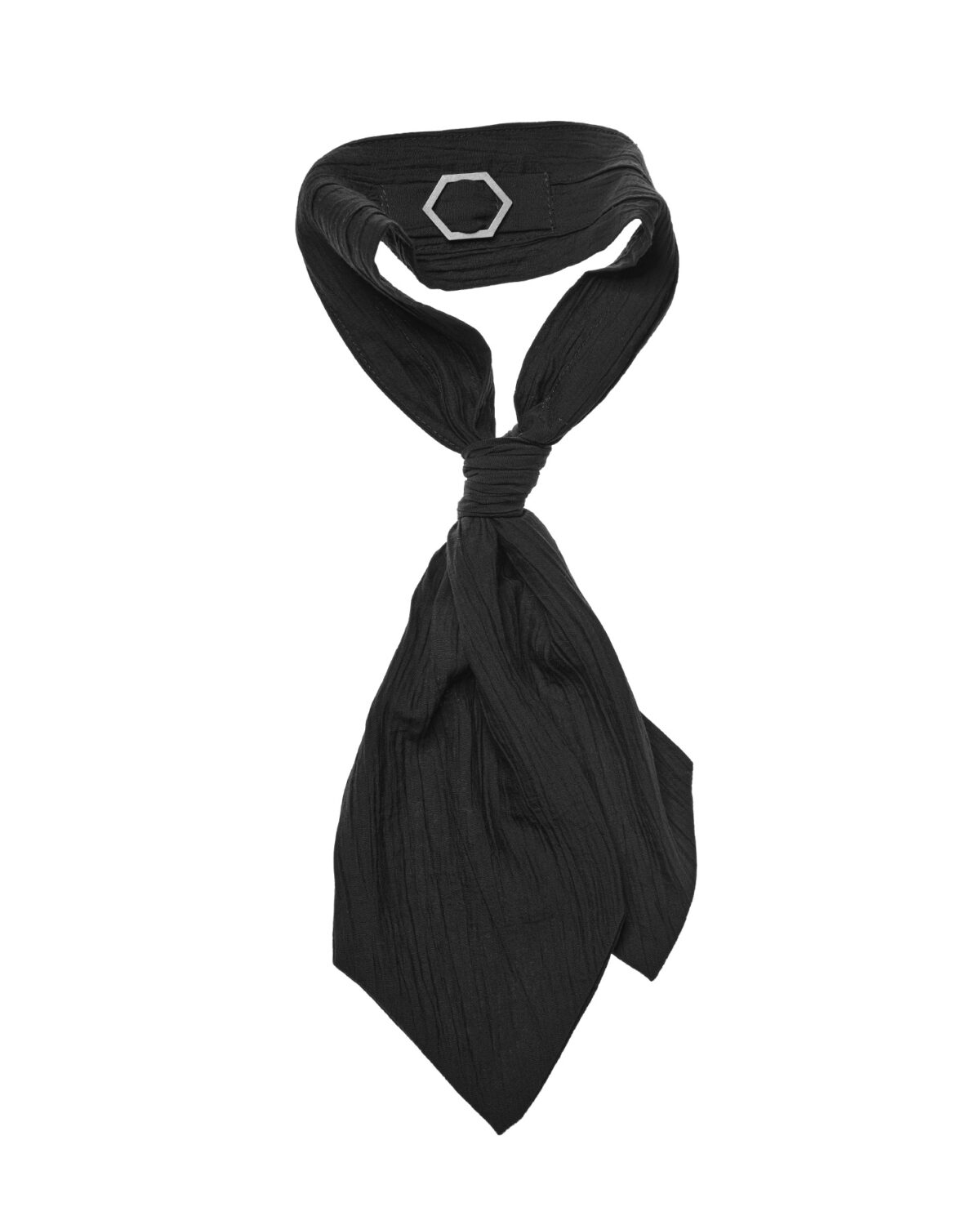 MINOAR - Array Ascot Tie, Unisex black viscose tie with steel hardware detail - 6