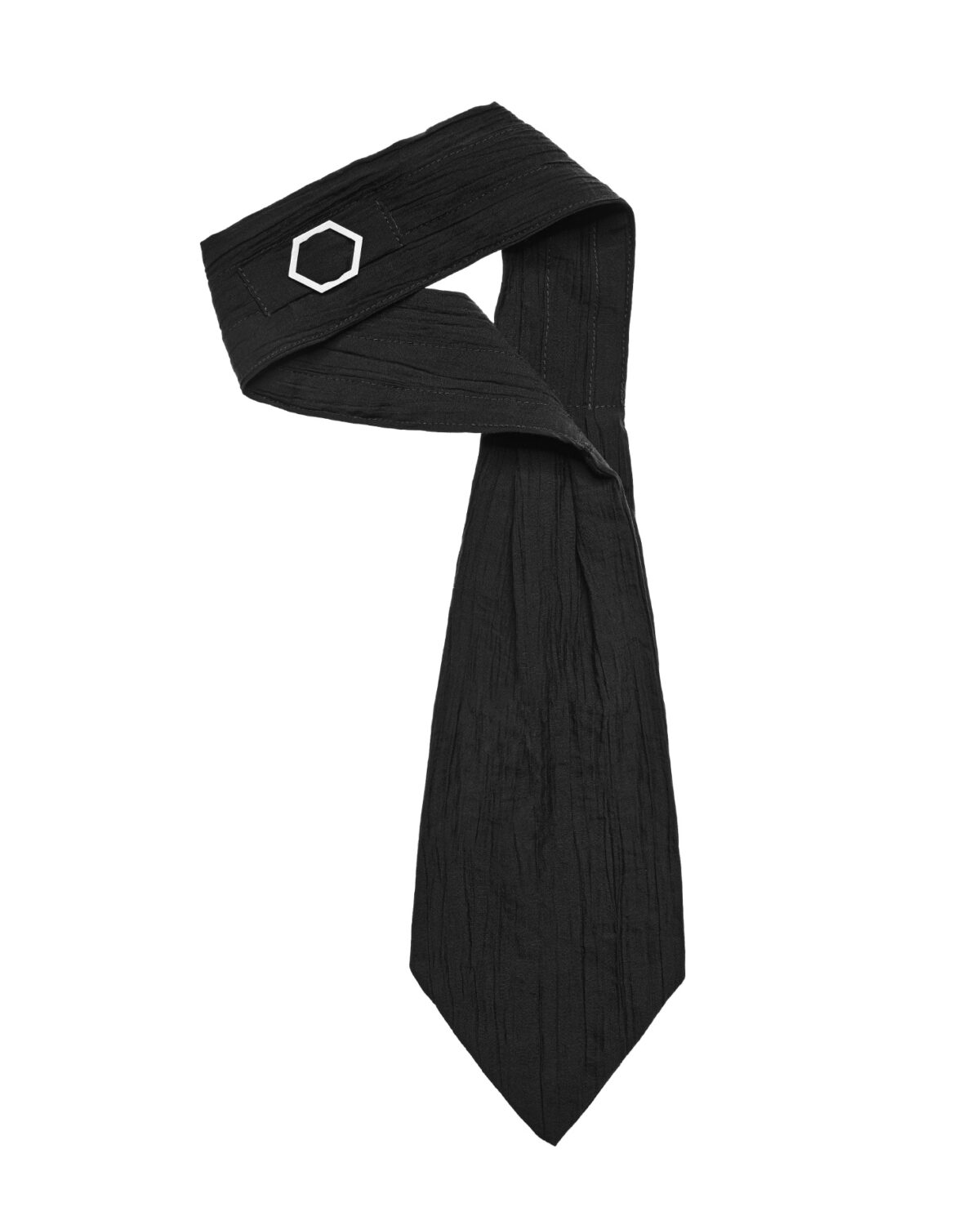 MINOAR - Array Ascot Tie, Unisex black viscose tie with steel hardware detail - 4